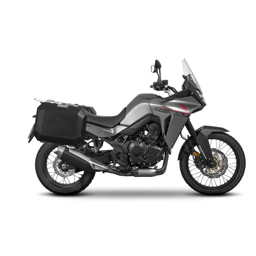 SHAD black aluminum panniers - side view - Honda Transalp 750.