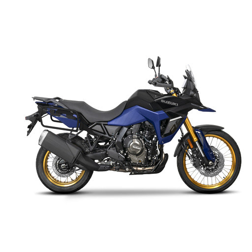 4P System side mounts on Suzuki VStrom 800 DE - Providing strong structure for adventure trips.